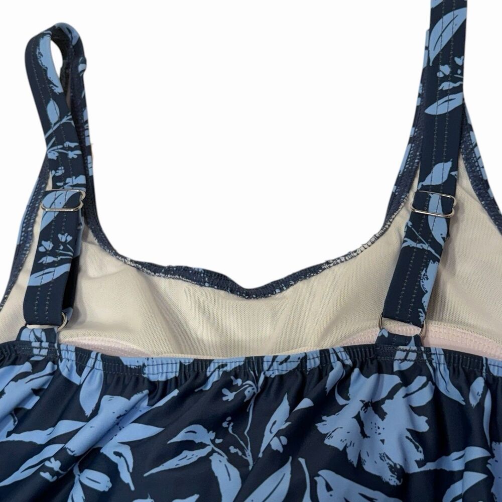 Plus Size Swim Romper 18 20 Blue Floral Pockets Lined Beach Vacation Swimsuit - Picture 10 of 16